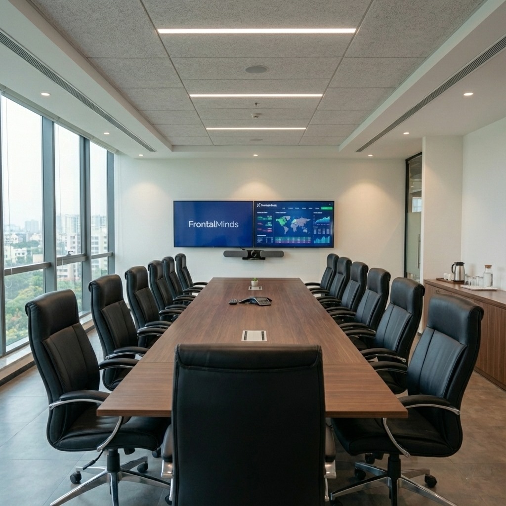 FrontalMinds Team collaborating in a modern office environment
